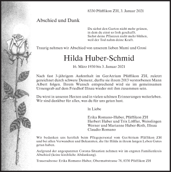 Traueranzeige von Hilda Huber-Schmid von AvU