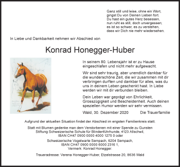 Traueranzeige von Konrad Honegger-Huber von AvU
