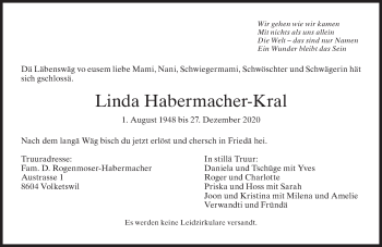 Traueranzeige von Linda Habermacher-Kral von GL solo