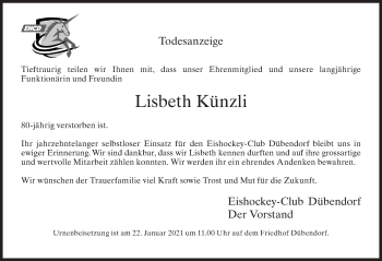 Traueranzeige von Lisbeth Künzli von VO solo