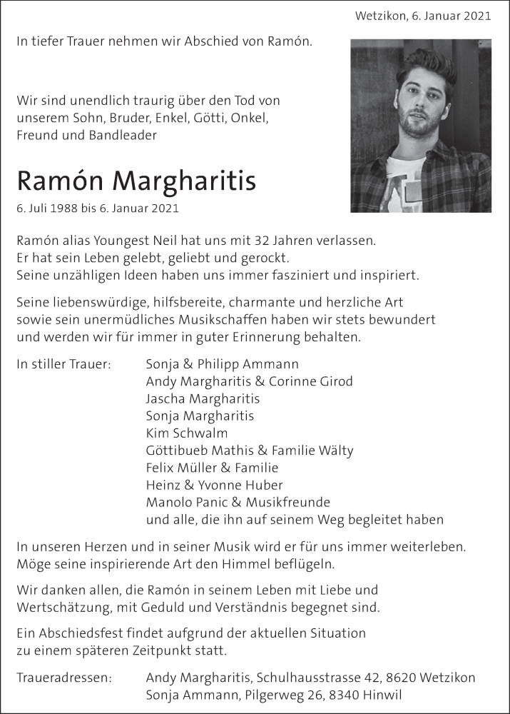 Traueranzeige für Ramon Margharitis vom 13.01.2021 aus AvU