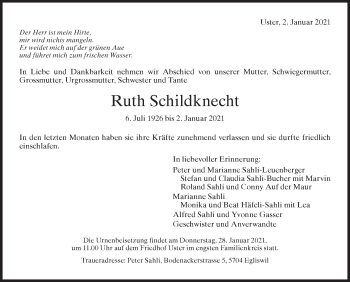 Traueranzeige von Ruth Schildknecht von AvU