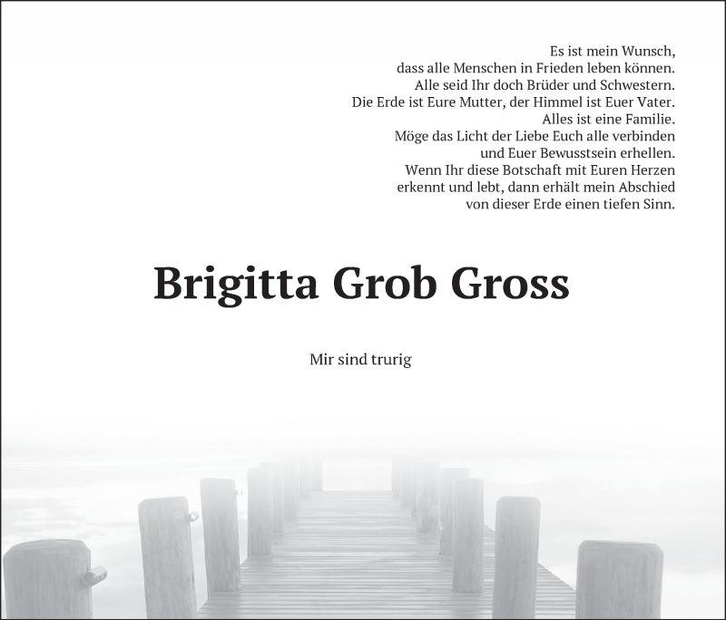  Traueranzeige für Brigitta  Grob Gross vom 07.10.2021 aus AvU