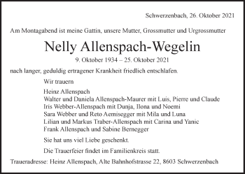 Traueranzeige von Nelly Allenspach-Wegelin von AvU