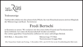 Traueranzeige von Fredi Bertschi von AvU