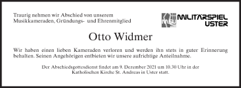 Traueranzeige von Otto Widmer von AvU