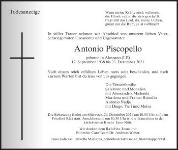 Traueranzeige von Antonio Piscopello von AvU