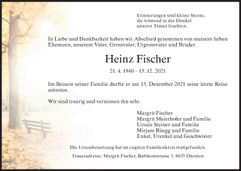 Traueranzeige von Heinz Fischer von AvU