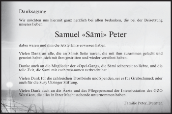 Traueranzeige von Samuel Peter von AvU