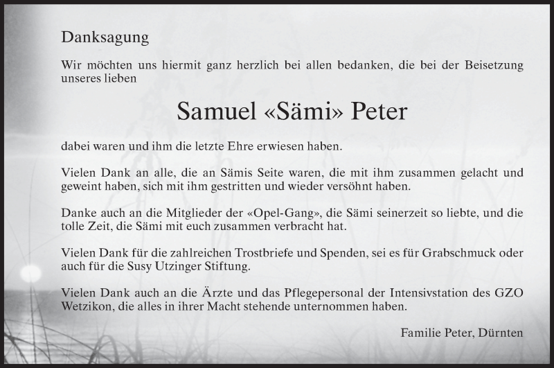  Traueranzeige für Samuel Peter vom 29.12.2021 aus AvU