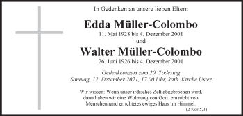 Traueranzeige von Walter Müller-Colombo von AvU