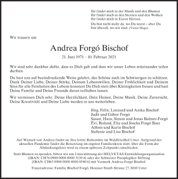 Traueranzeige von Andrea  Forgó Bischof von ZO solo