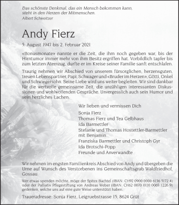 Traueranzeige von Andy Fierz von AvU