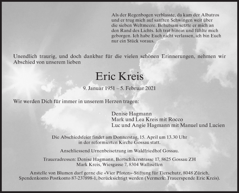  Traueranzeige für Eric Kreis vom 12.02.2021 aus AvU