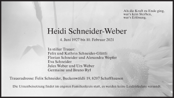 Traueranzeige von Heidi Schneider-Weber von ZO solo