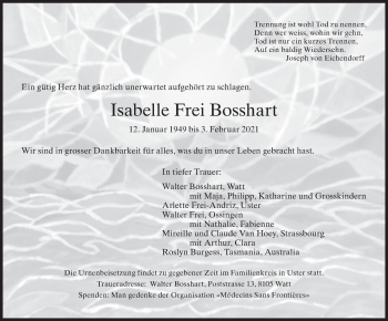 Traueranzeige von Isabelle  Frei Bosshart von AvU