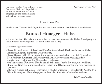 Traueranzeige von Konrad Honegger-Huber von AvU