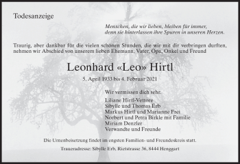 Traueranzeige von Leonhard Hirtl von reg_3
