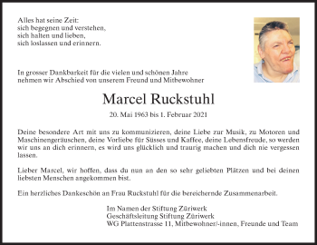 Traueranzeige von Marcel Ruckstuhl von AvU