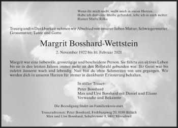 Traueranzeige von Margrit Bosshard-Wettstein von AvU