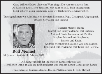 Traueranzeige von Rolf Mennel von ZO solo