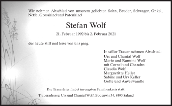 Traueranzeige von Stefan Wolf von AvU