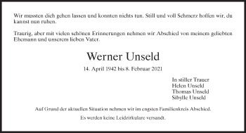 Traueranzeige von Werner Unseld von AvU