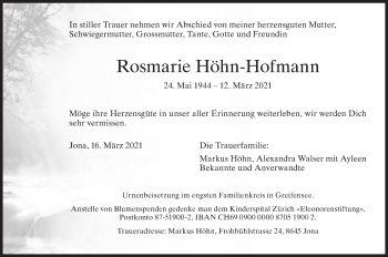 Traueranzeige von Rosmarie Höhn-Hofmann von AvU