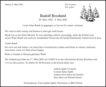 Traueranzeige von Rudolf Bosshard von ZO solo