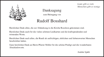 Traueranzeige von Rudolf Bosshard von AvU