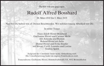Traueranzeige von Rudolf Alfred Bosshard von AvU