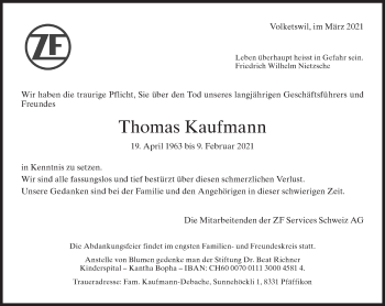 Traueranzeige von Thomas Kaufmann von AvU