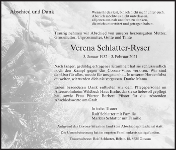 Traueranzeige von Verena Schlatter-Ryser von AvU