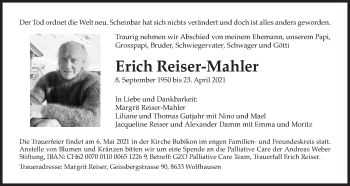Traueranzeige von Erich Reiser-Mahler von AvU