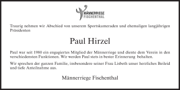 Traueranzeige von Paul Hirzel von AvU