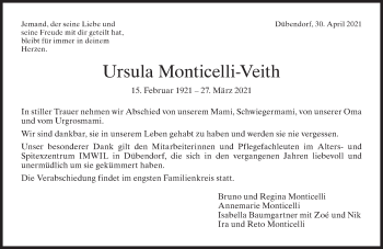 Traueranzeige von Ursula Monticelli-Veith von VO solo