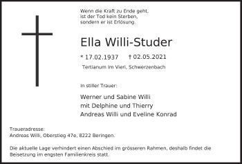 Traueranzeige von Ella Willi-Studer von VO solo