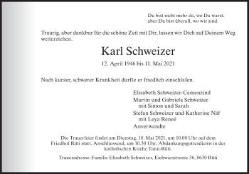 Traueranzeige von Karl Schweizer von ZO solo
