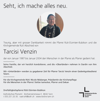 Traueranzeige von Tarcisi Venzin von AvU