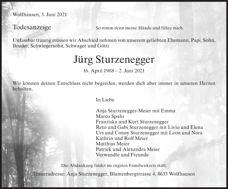  Traueranzeige für Jürg Sturzenegger vom 09.06.2021 aus AvU