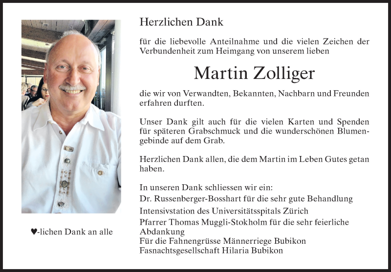  Traueranzeige für Martin Zolliger vom 23.06.2021 aus AvU