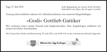Traueranzeige von Gottlieb Gattiker von AvU
