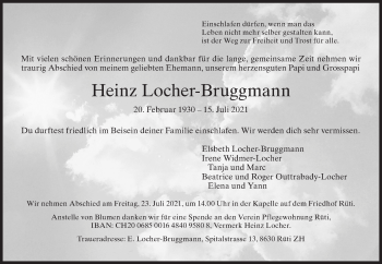 Traueranzeige von Heinz Locher-Bruggmann von AvU