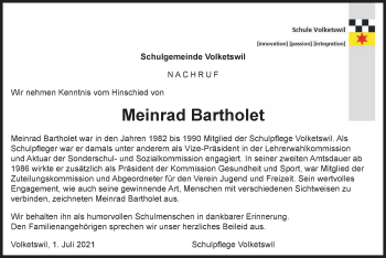 Traueranzeige von Meinrad Bartholet von AvU
