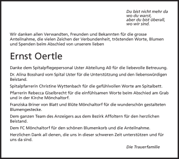 Traueranzeige von Ernst Oertle von AvU