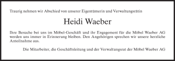 Traueranzeige von Heidi Waeber von AvU