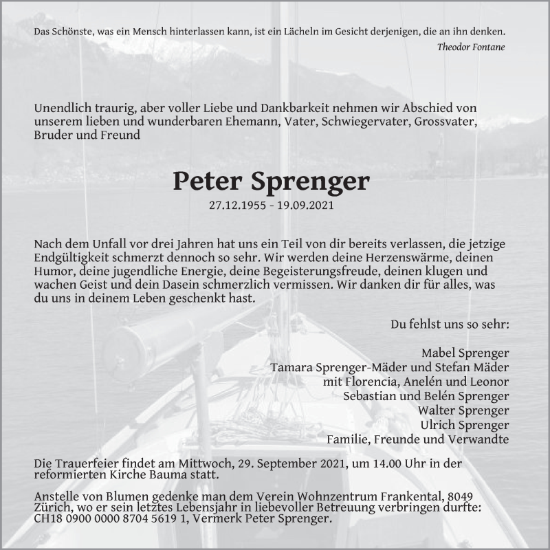  Traueranzeige für Peter Sprenger vom 22.09.2021 aus AvU
