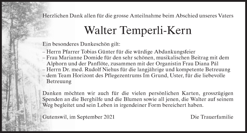  Traueranzeige für Walter Temperli-Kern vom 08.09.2021 aus AvU