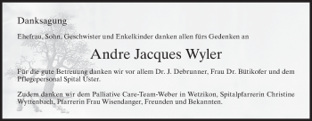 Traueranzeige von Andre Jacques Wyler von AvU