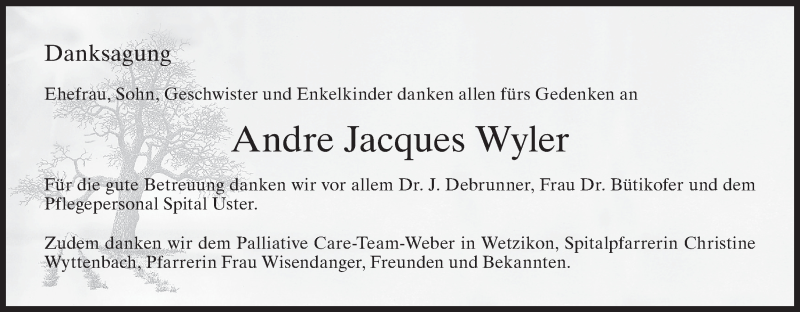  Traueranzeige für Andre Jacques Wyler vom 19.01.2022 aus AvU